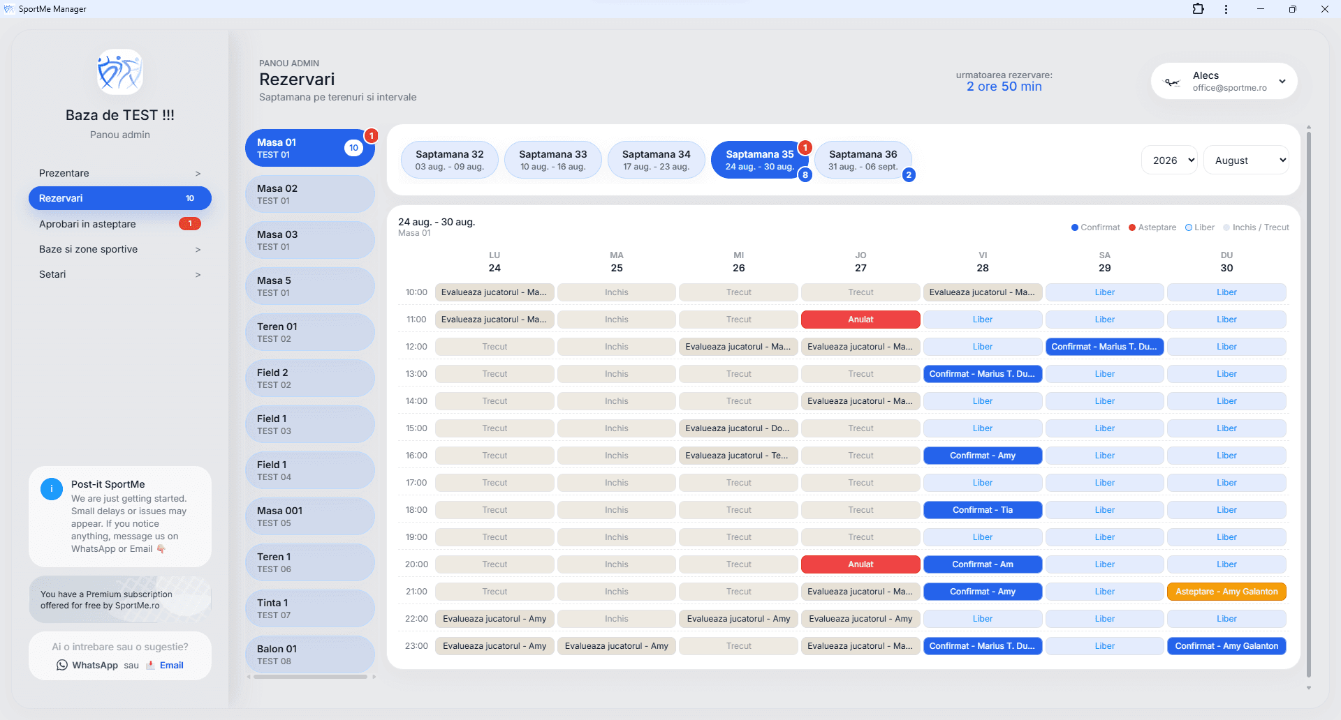 Dashboard SportMe Manager