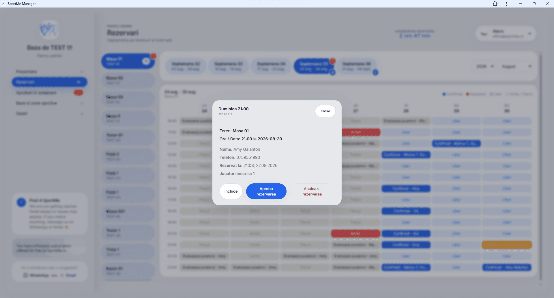 Aprobă sau respinge o rezervare - screenshot SportMe Manager