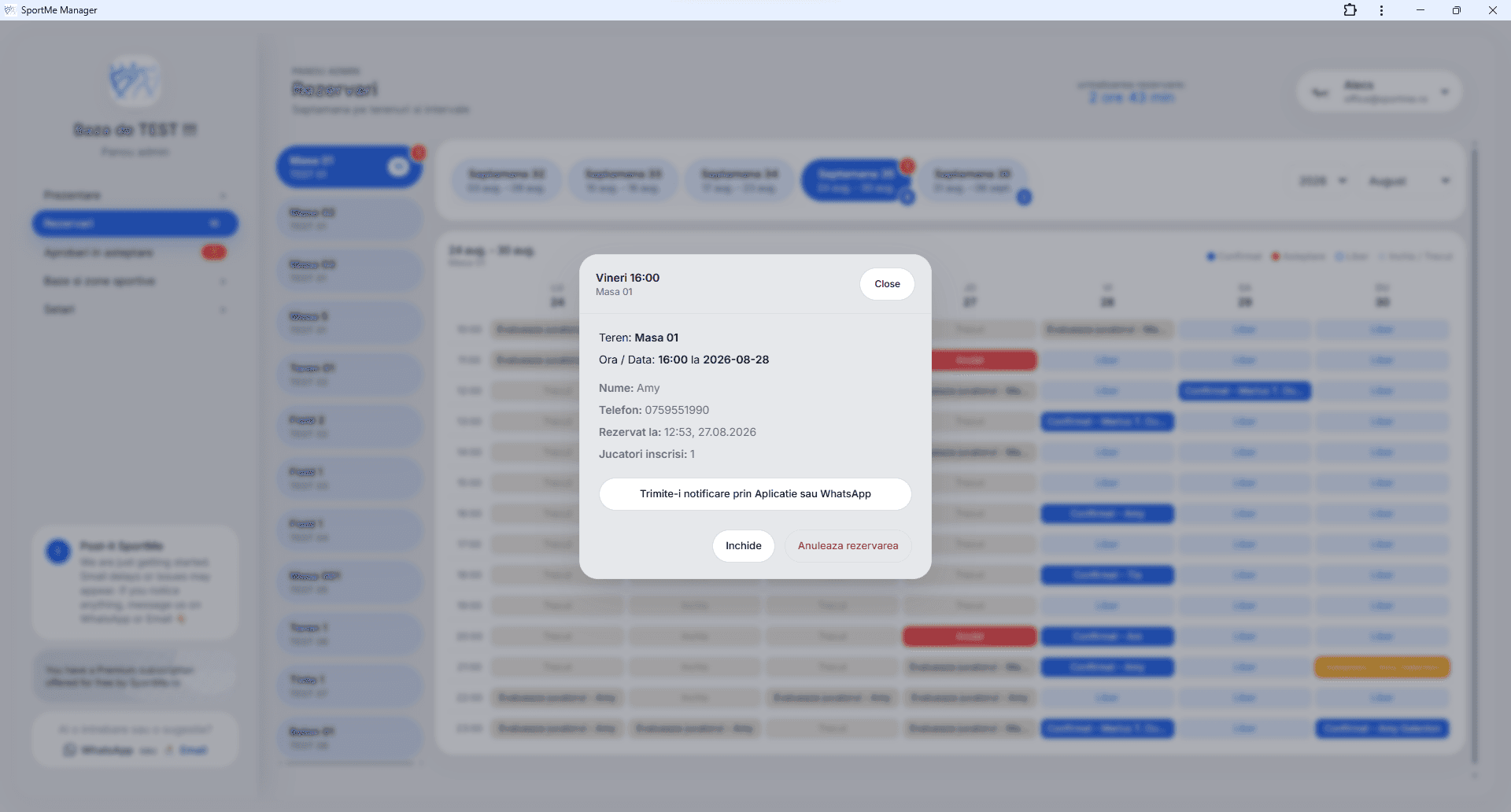 Gestionează o rezervare confirmată - screenshot SportMe Manager