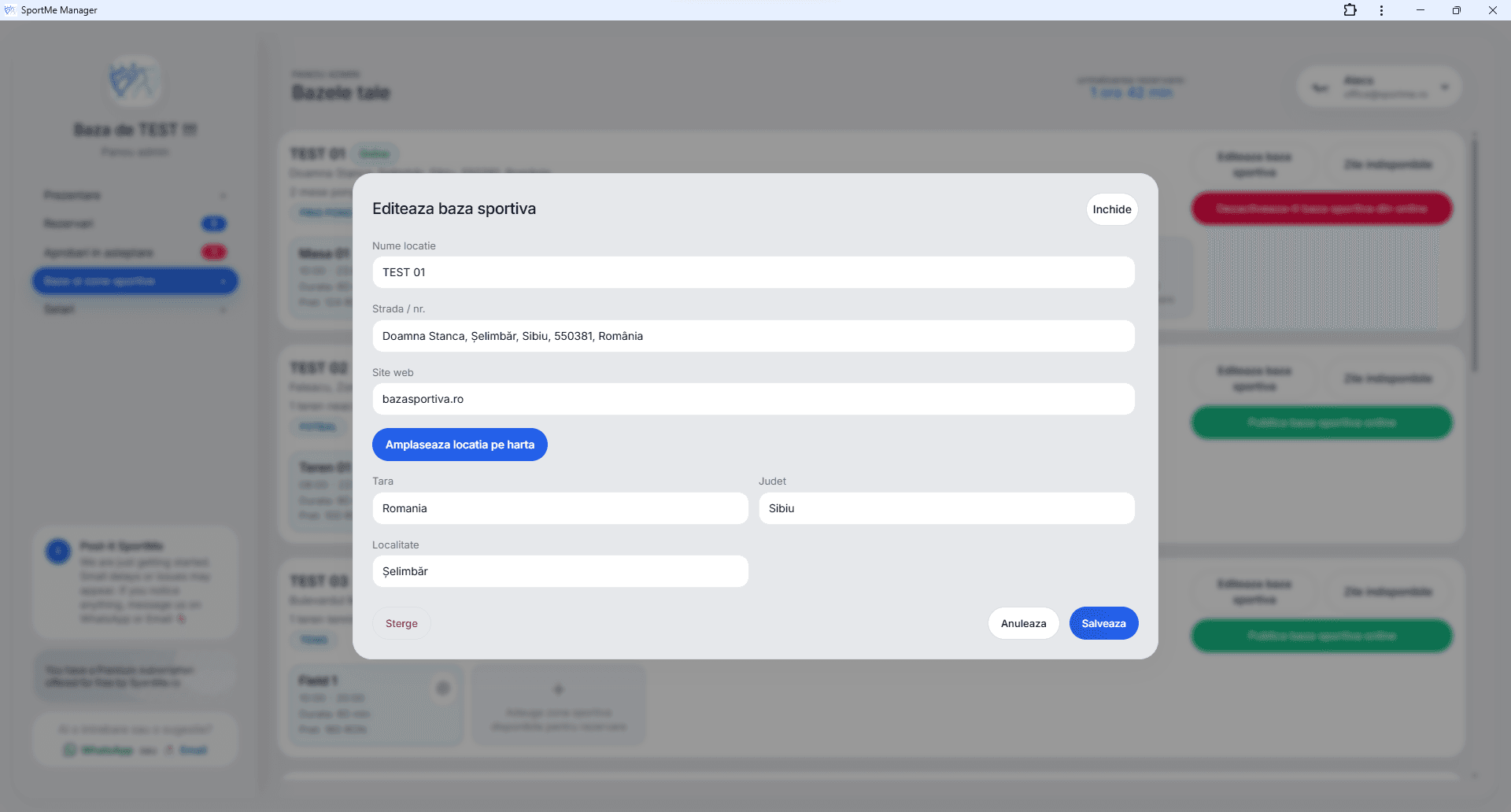 Editează baza sportivă - screenshot SportMe Manager